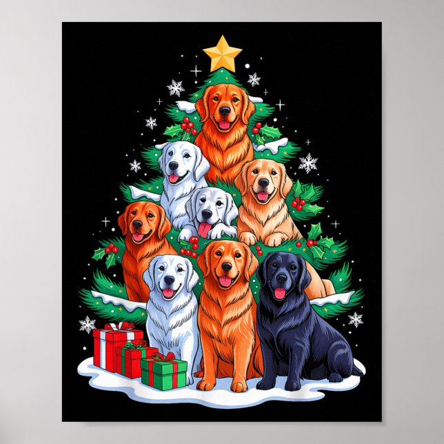 Golden Retriever Tree Christmas Xmas Squad Men Wom Poster (Front)