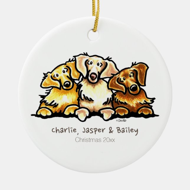Golden Retriever Trio Personalised Ceramic Tree Decoration (Front)