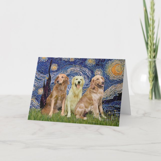 Golden Retriever Trio - Starry Night Card (Front)