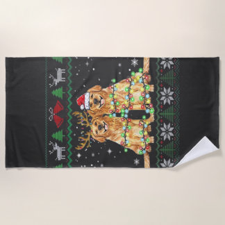 Golden retriever Ugly Christmas Dog Funny Christma Beach Towel