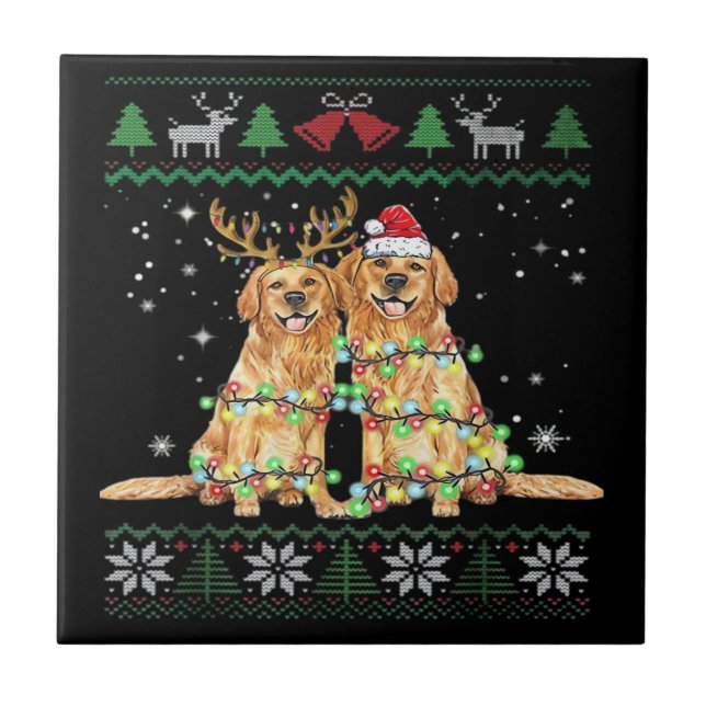 Golden retriever Ugly Christmas Dog Funny Christma Ceramic Tile (Front)