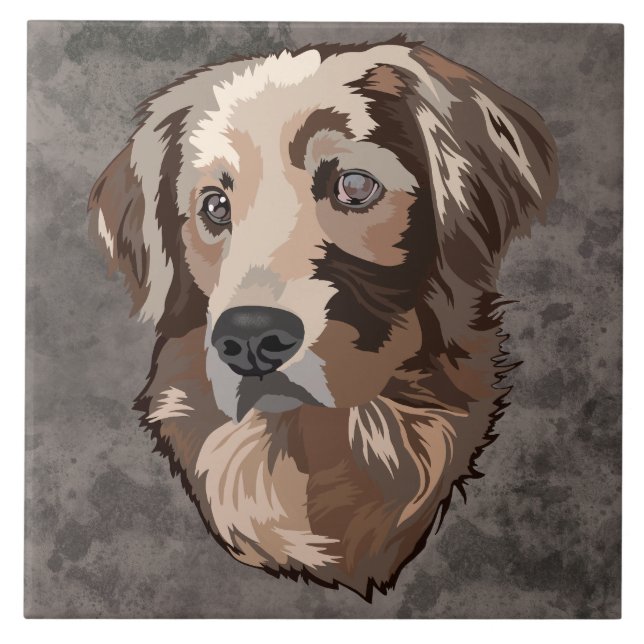 Golden Retriever ugly dog face Ceramic Tile (Front)