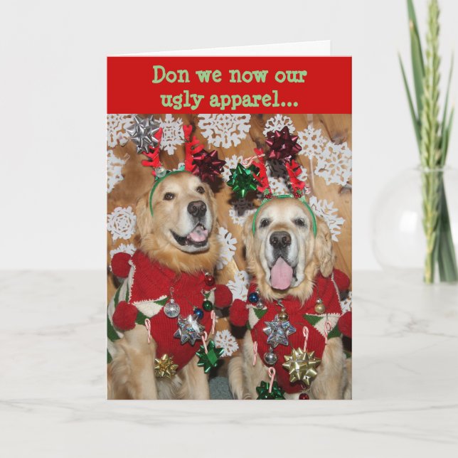 Golden Retriever Ugly Sweater Christmas Holiday Card (Front)