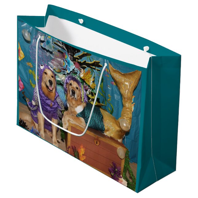 Golden Retriever Under the Sea Large Gift Bag (Front Angled)