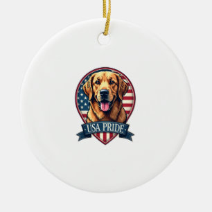 Golden Retriever USA Pride Vintage Dog Tee 4 Ceramic Ornament