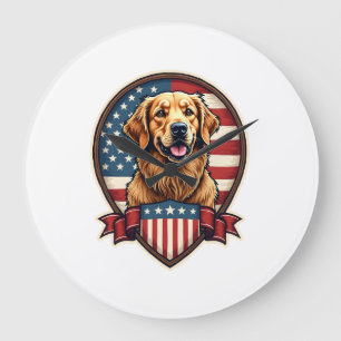 Golden Retriever USA Pride Vintage Dog Tee Large Clock