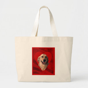 Golden Retriever Valentine Large Tote Bag