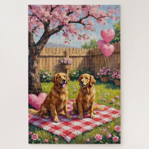 Golden Retriever Valentine’s Day Art Jigsaw Puzzle