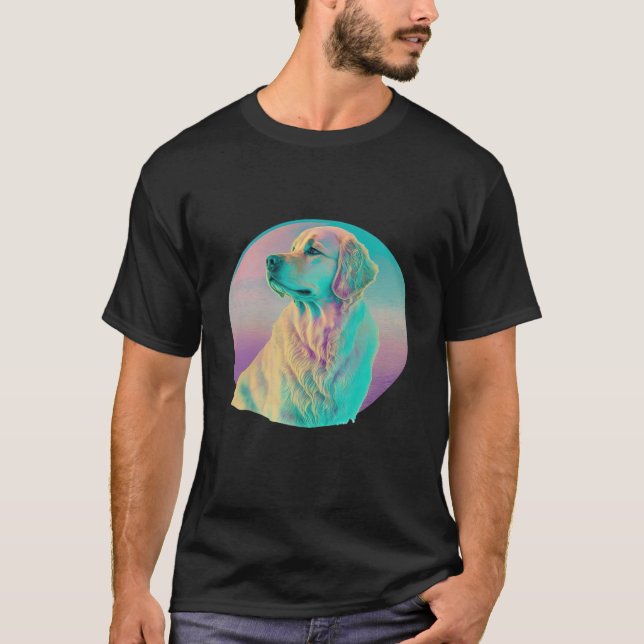 Golden Retriever Vaporwave Retrowave Aesthetic  1 T-Shirt (Front)