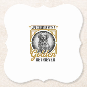 Golden Retriever Vintage Engraving Dog Lover Shirt Paper Coaster