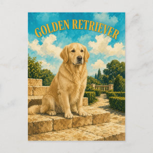 Golden Retriever, Vintage Watercolor Dog Art Postcard