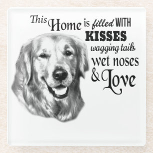 Golden Retriever wagging tails dog quote Glass Coaster
