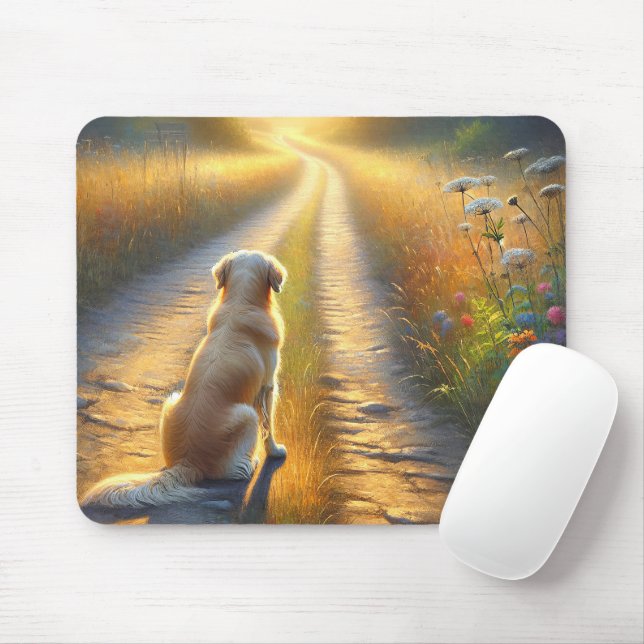 Golden Retriever Waiting On A Dirt Road Mouse Pad (With Mouse)