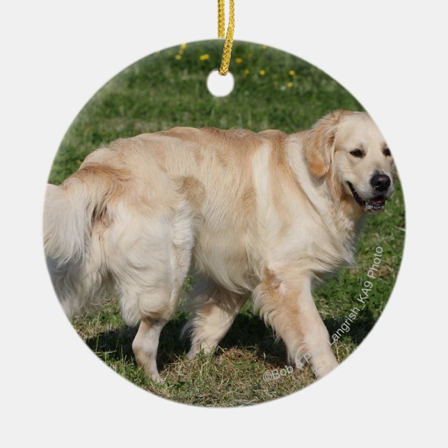 Golden Retriever Walking Ceramic Tree Decoration (Front)