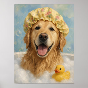 Golden Retriever Wall Art — Bath Time Bubble Bath