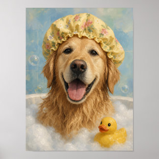 Golden Retriever Wall Art — Bath Time Bubble Bath