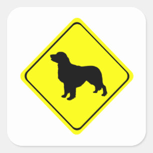 Golden Retriever Warning Sign Love Dogs Silhouette Square Sticker