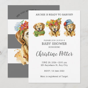 Golden Retriever Watercolor Baby Shower Invitation