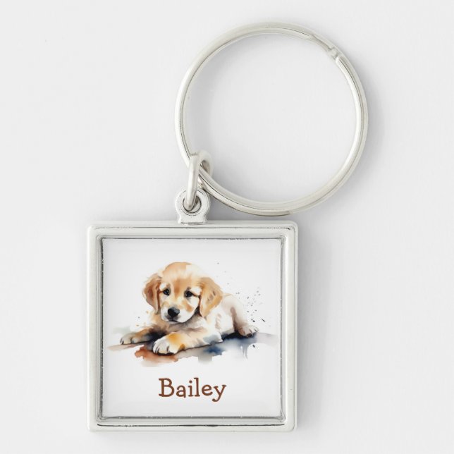 Golden Retriever Watercolor Keychain (Front)