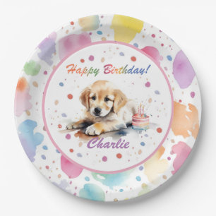 Golden Retriever Watercolor Paper Plate