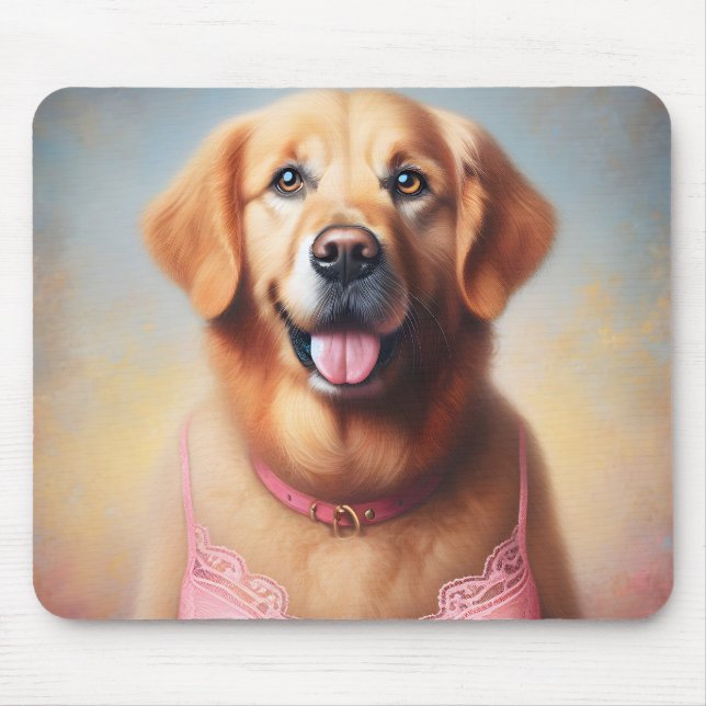 Golden Retriever Wearing a Pink Bra Mouse Pad (Front)