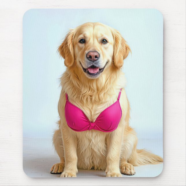 Golden Retriever Wearing a Pink Bra Mouse Pad (Front)