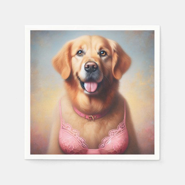 Golden Retriever Wearing a Pink Bra Napkin (Front)