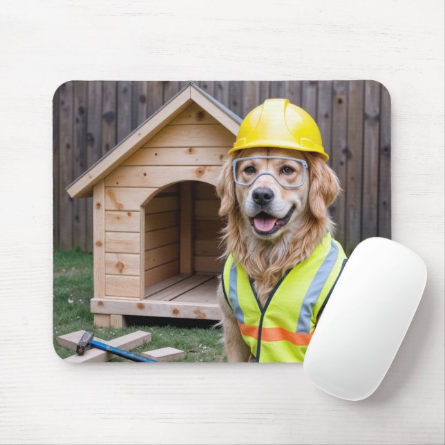 Golden Retriever Wearing a Safety Hard Hat Mouse Pad (With Mouse)