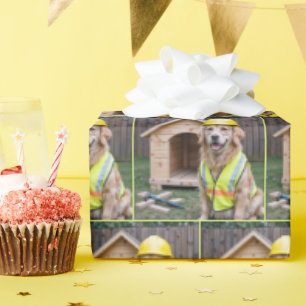 Golden Retriever Wearing a Safety Hard Hat Wrapping Paper