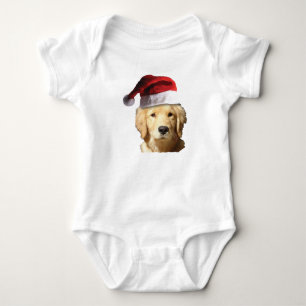 Golden Retriever wearing a Santa Claus Hat Baby Bodysuit