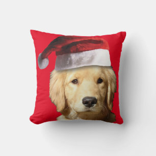 Golden Retriever wearing a Santa Claus Hat Cushion