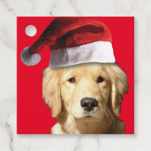 Golden Retriever wearing a Santa Claus Hat Favour Tags