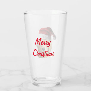 Golden Retriever wearing a Santa Claus Hat Glass