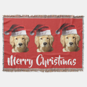 Golden Retriever wearing a Santa Claus Hat Throw Blanket