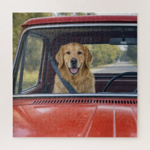 Golden Retriever Wearing a Seatbelt Jigsaw Puzzle