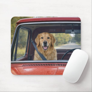 Golden Retriever Wearing a Seatbelt Mouse Pad