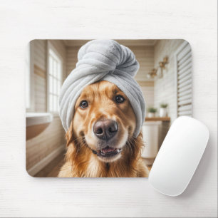 Golden Retriever Wearing a Towel Turban Mouse Pad