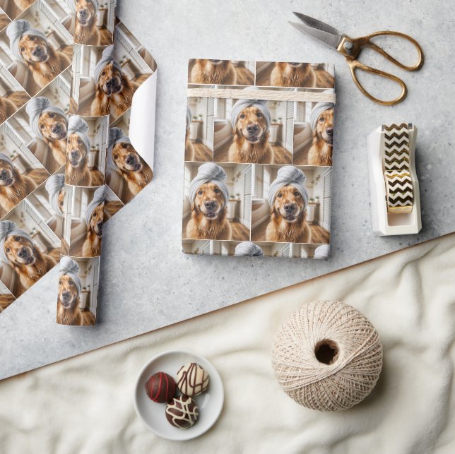Golden Retriever Wearing a Towel Turban Wrapping Paper (Crafts)