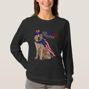 Golden Retriever Wearing American Flag Fireworks 4 T-Shirt