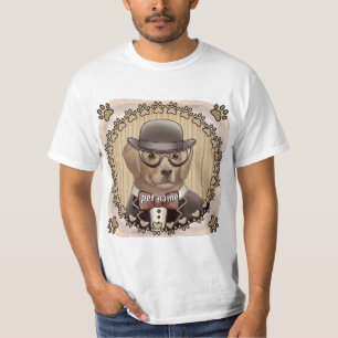Golden Retriever wearing glasses t-shirt