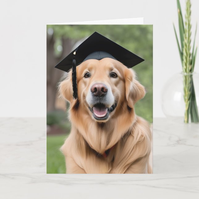 Golden Retriever Wearing Graduation Cap Card (Front)