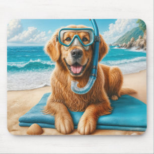 Golden Retriever Wearing Scuba Diving Gear Mouse Pad