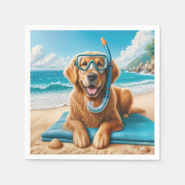 Golden Retriever Wearing Scuba Diving Gear Napkin (Front)
