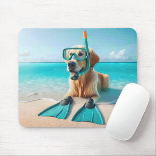 Golden Retriever Wearing Snorkel and Flippers Mouse Pad