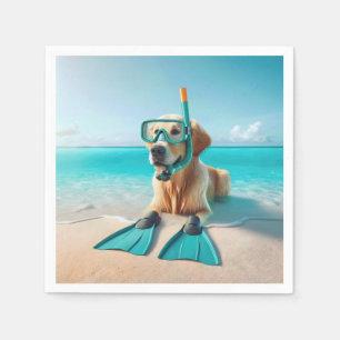 Golden Retriever Wearing Snorkel and Flippers Napkin
