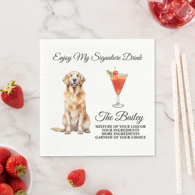 Golden Retriever Wedding Signature Drink Napkins (Insitu)