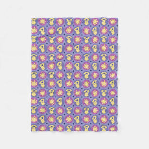 Golden Retriever Whimsical Sun Polka Dot Purple Fleece Blanket