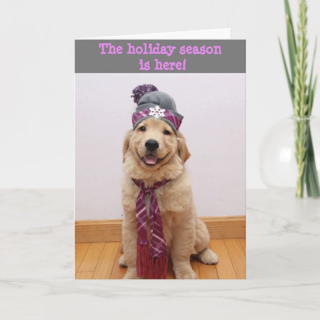 Golden Retriever Winter Greetings  Holiday Card (Front)