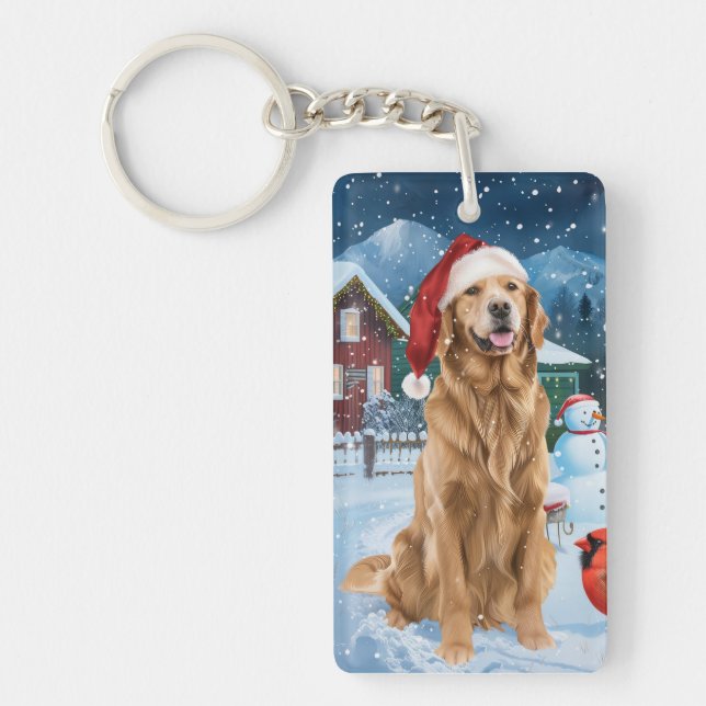 Golden Retriever Winter Wonderland Christmas Joy Key Ring (Front)