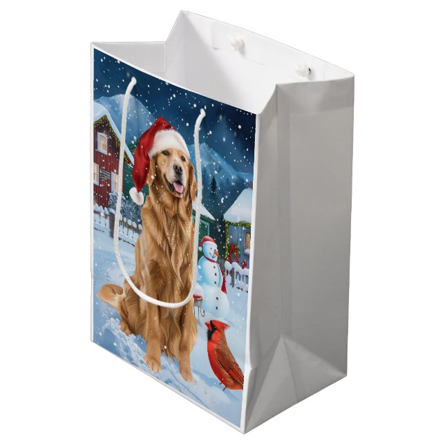 Golden Retriever Winter Wonderland Christmas Joy Medium Gift Bag (Front Angled)